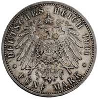 Wilhelm II 1888-1918, 5 marek 1901, Berlin, J. 106, moneta wybita na 200-lecie królestwa Prus