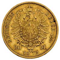 Karol 1864-1891, 20 marek 1872/F, Stuttart, J. 290, Fr. 3870, złoto, 7.94 g, minimalne uszkodzenie..