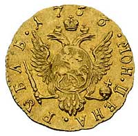rubel 1756, Petersburg, Bitkin 42, Fr. 100, złoto, 1.60 g, rysy w tle