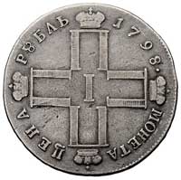 rubel 1798, Petersburg, Aw: Monogram w kształcie krzyża, Rw: Napis w ozdobnej ramce, Bitkin 21, Uz..