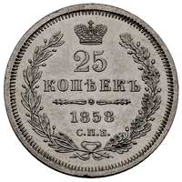 25 kopiejek 1858, Petersburg, Bitkin 117, Uzd. 1745, ładny egzemplarz, lustro mennicze