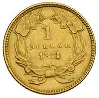 1 dolar 1874, Filadelfia, Fr. 94, złoto, 1.67 g, ładny egzemplarz, patyna