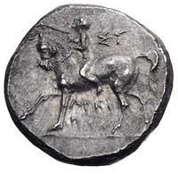KALABRIA- Taras stater III w. pne, Aw: Nagi jeździec w lewo, niżej ATKI, Rw: Taras z trójzębem na ..