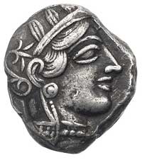 ATTYKA- Ateny, tetradrachma 449-413 pne, Aw: Głowa Ateny w hełmie w prawo, Rw: We wklęsłym kwadrac..