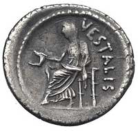 C. Clodius C. f. Vestalis około 41 r. pne, denar, Aw: Popiersie Flory w prawo i napis C F CLODIVS,..