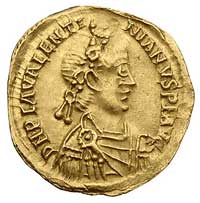Walentynian III 425-455, solidus mennica Ravenna, Aw: Popiersie w diademie i zbroi w prawo, napis ..