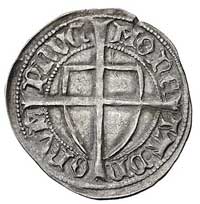 Michał Küchmeister von Sternberg 1414-1422, szeląg, Aw: Tarcza wielkiego mistrza z długim krzyżem ..