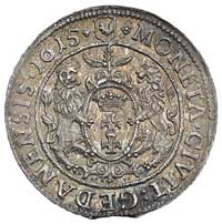 ort 1615, Gdansk, na awersie trzy kropki kończą napis, Kurp. 2241 (R2), Gum. 1383, moneta z końców..