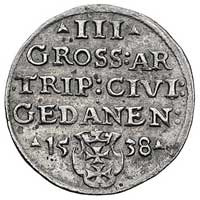 trojak 1538, Gdańsk, odmiana napisu PRVS i korona bez krzyża, Kurp. 513 (R1), ale interpunkcja w f..