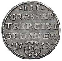 trojak 1538, Gdańsk, odmiana napisu PRVSS i korona bez krzyża, Kurp. 514 (R1), Gum. 571, patyna