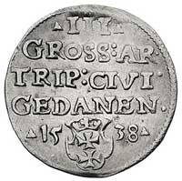 trojak 1538, Gdańsk, odmiana napisu PRVSSI, Kurp. 515 (R1), Gum. 571, minimalne uszkodzenie rantu
