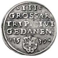 trojak 1539, Gdańsk, odmiana napisu PRVS, korona z krzyżem, Kurp. 518 (R1), ale drobne różnice w i..