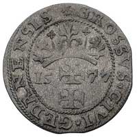 grosz oblężniczy 1577, Gdańsk, moneta autorstwa K. Goebla, Kurp. 344 (R2), Gum. 775, rzadki