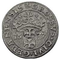 grosz oblężniczy 1577, Gdańsk, moneta autorstwa K. Goebla, Kurp. 345 (R2), Gum. 775, rzadki
