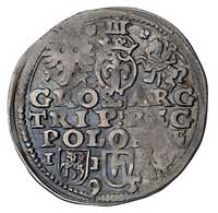 trojak 1595, Lublin, odmiana z herbem Topór, Wal. LXX 3 (R5), Gum. 851 (R5), ale trzy kropki na ko..