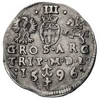 trojak 1596, Wilno, odmiana z herbem Prus pod herbem Chalecki, Kurp. 2139 (R2), ale nieco inna int..