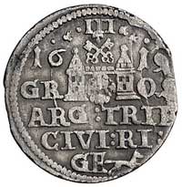 trojak 1619, Ryga, odmiana z małą głową króla, Kurp. 2532 (R3), Gum. 1457, lekko gięty, rzadki