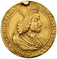 donatywa o wadze sześciu dukatów 1649, Gdańsk, Aw: Popiersie króla w prawo, napis IOAN CASIM DG RE..