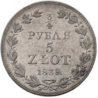 3/4 rubla = 5 złotych 1839, Warszawa, Plage 363, rysa na awersie