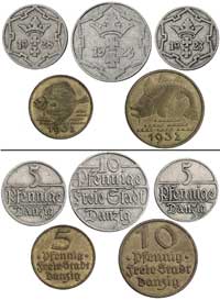 komplet monet 5 i 10 fenigów, Parchimowicz 57, 58, 55 a, 55 b, 56, razem 5 sztuk