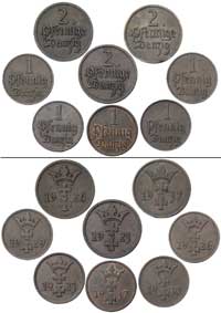 komplet monet 1 i 2 fenigi, Parchimowicz 53 a, 53 b, 53 c, 53 d, 53 e, 54 a, 54 b, 54 c, razem 8 s..