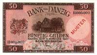 50 guldenów 5.02.1937, Miłczak G52, Ros. 843, perforowany napis CANCELLED, napis MUSTER na obu str..