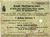 Drohobycz, 1 i 2 korony 5.08.1914, wydane przez Bank Przemysłowy filia w Drohobyczu, razem 2 sztuki
