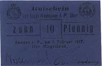 Kępno, 10 i 50 fenigów 1.02.1917 emitowane przez Magistrat, razem 2 sztuki, na odwrocie ślady klej..