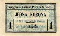 Nowy Sącz, 1 korona, Księgarnia Romana Pisza, Jabł. 411, ale nie notuje 1 korony