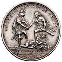 pokój w Alt-Ranstadt 1706 r.- medal autorstwa Filipa Henryka Müllera, Aw: Herkules w skórę lwa odz..
