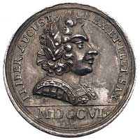 August II- medal nieznanego autora 1706 r. Aw: Popiersie Augusta II w zbroi w prawo i napis w otok..