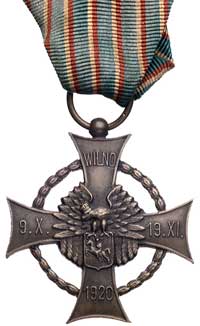 Krzyż Zasługi Wojsk Litwy Środkowej 1922, brąz, 43x43 mm, wstążka, Stela 15.10.c, rzadki i ładnie ..
