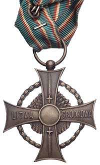 Krzyż Zasługi Wojsk Litwy Środkowej 1922, brąz, 43x43 mm, wstążka, Stela 15.10.c, rzadki i ładnie ..