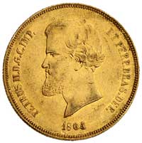 Piotr II 1831- 1889, 20.000 reis 1864, Fr. 121a, złoto, 17.87 g