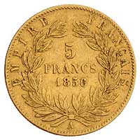 5 franków 1856/A, Paryż, Fr. 578a, złoto, 1.58 g