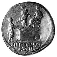 aureus, Aw: Głowa w lewo i napis ANTONINVS AVG PIVS PP TR COS III, Rw: Na podeście siedzący cesarz..