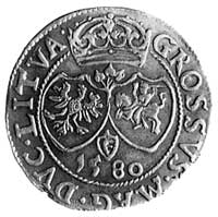 grosz 1580, Wilno, Aw: j.w., Rw: Tarcze herbowe 