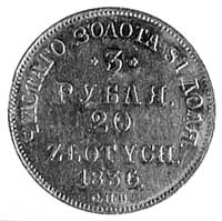 3 ruble = 20 złotych 1836, j.w., Plage 303., Fr. 111 (40).