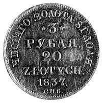 3 ruble = 20 złotych 1837, j.w., Plage 305, Fr. 