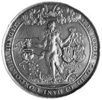 medal gdański z okazji odwiedzin Króla, 1653r., Aw: Panorama Gdańsk az unoszącym się w obłokach or..