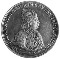 medal pamiątkowy genealogiczny 1699, Aw: Popiersie króla w koronie i zbroi i napis, pod popiersiem..