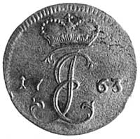 grosz 1763r., Mitawa, Aw: Monogram EJ i napis, R