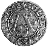 szeląg 1552, Królewiec, Aw: Orzeł i napis, Rw: Monogram i napis, Kop. 41. 50. I. 6., -R-.