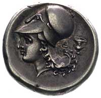 KORINTHIA-Korynt- stater 415-387 pne, Aw: Pegaz lecący w lewo, niżej litera koppa, Rw: Głowa Ateny..