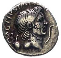 Pompejusz Wielki, denar bity przez jego syna Sekstusa Pompejusza 42-40 pne, Aw: Głowa Pompejusza w..