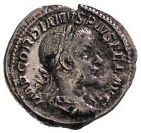 Gordian III 238-244, denar, Aw: Popiersie w prawo i napis IMP GORDIANVS PIVS FEL AVG, Rw: Cesarz w..
