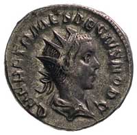 Hereniusz Etruskus 251, antoninian, Aw: Popiersie w koronie radialnej i napis w otoku Q HER ETR M ..