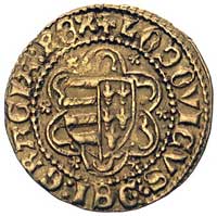 goldgulden 1353-1357, Buda lub Pecs, Aw: Tarcza herbowa węgiersko-andegaweńska w podwójnej sześcio..