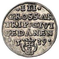 trojak 1539, Gdańsk, odmiana z napisem PRVS i korona bez krzyżyka, Kurp. 521 (R1), Gum. 572