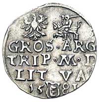 trojak 1581, Wilno, III w owalnej obwódce pod popiersiem króla, Kurp. 291 (R3), Gum. 753, T. 4, rz..